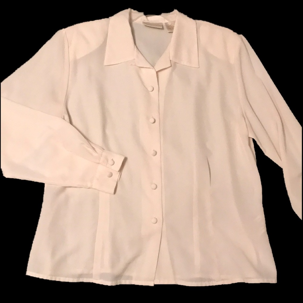 Christie & Jill Cream Button Down Long Sleeve Blouse with Shoulder Pads